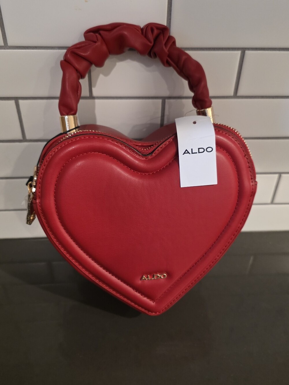 ALDO Red Heart-Shaped Top-Handle Mini Bag with Gold Hardware